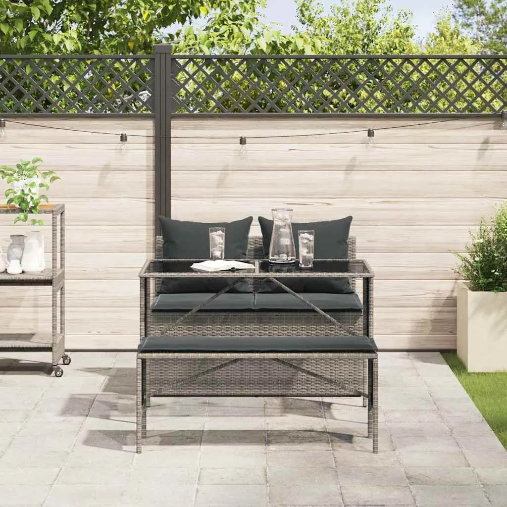 Garden Dining Set 3 Piece Outdoor Furniture Grey PE Rattan Seating Tempered Glass Tabletop