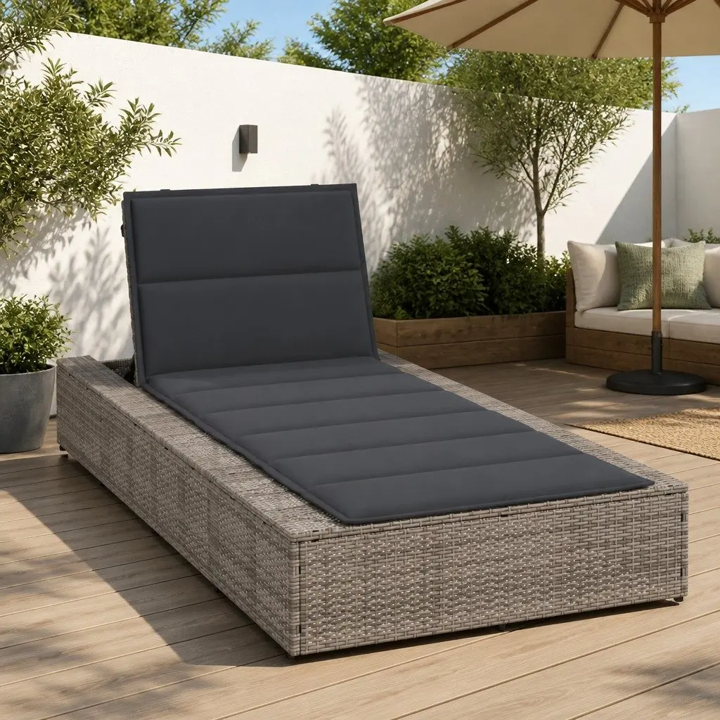 Sun Lounger Adjustable Backrest Grey PE Rattan Outdoor Garden Furniture
