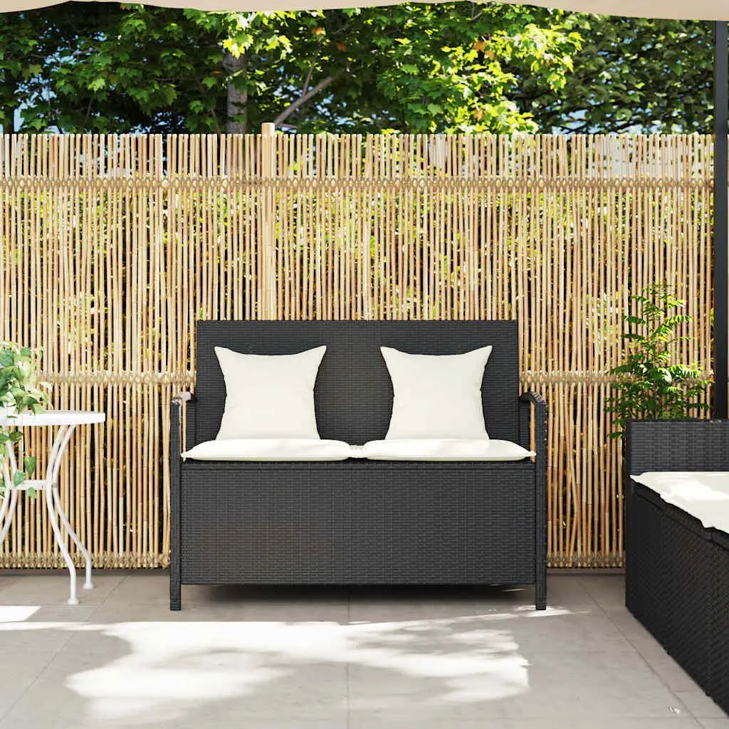 Outdoor Garden Storage Bench Black PE Rattan with Cushion and Gas Spring Lid