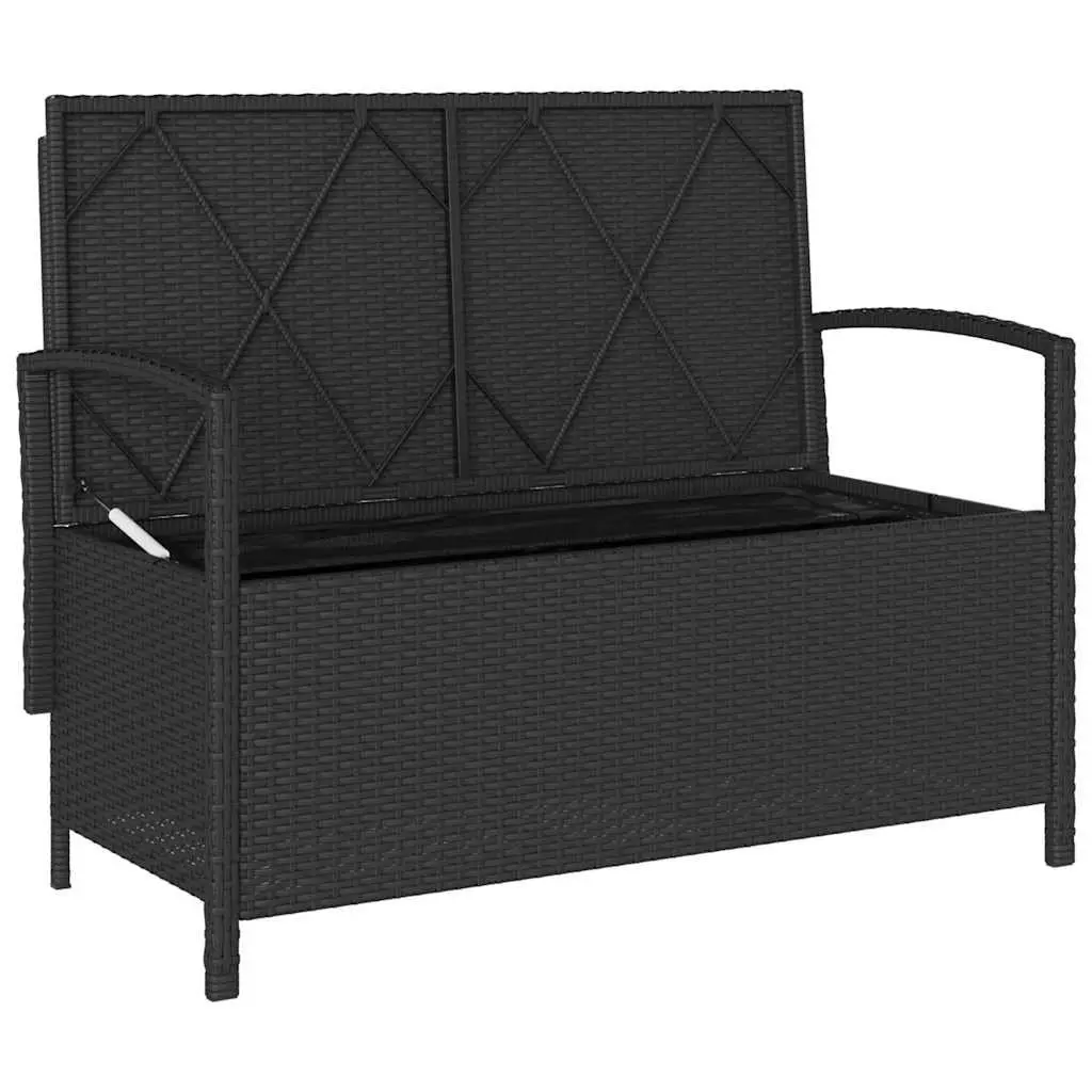 Outdoor Garden Storage Bench Black PE Rattan with Cushion and Gas Spring Lid