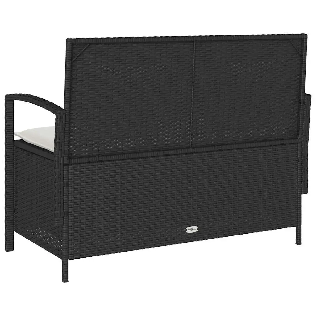 Outdoor Garden Storage Bench Black PE Rattan with Cushion and Gas Spring Lid