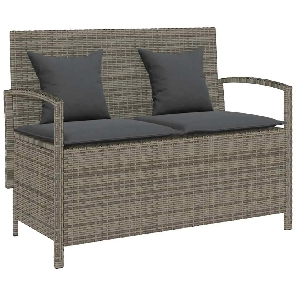 Outdoor Storage Bench Grey PE Rattan with Cushion and Concealed Storage Compartment