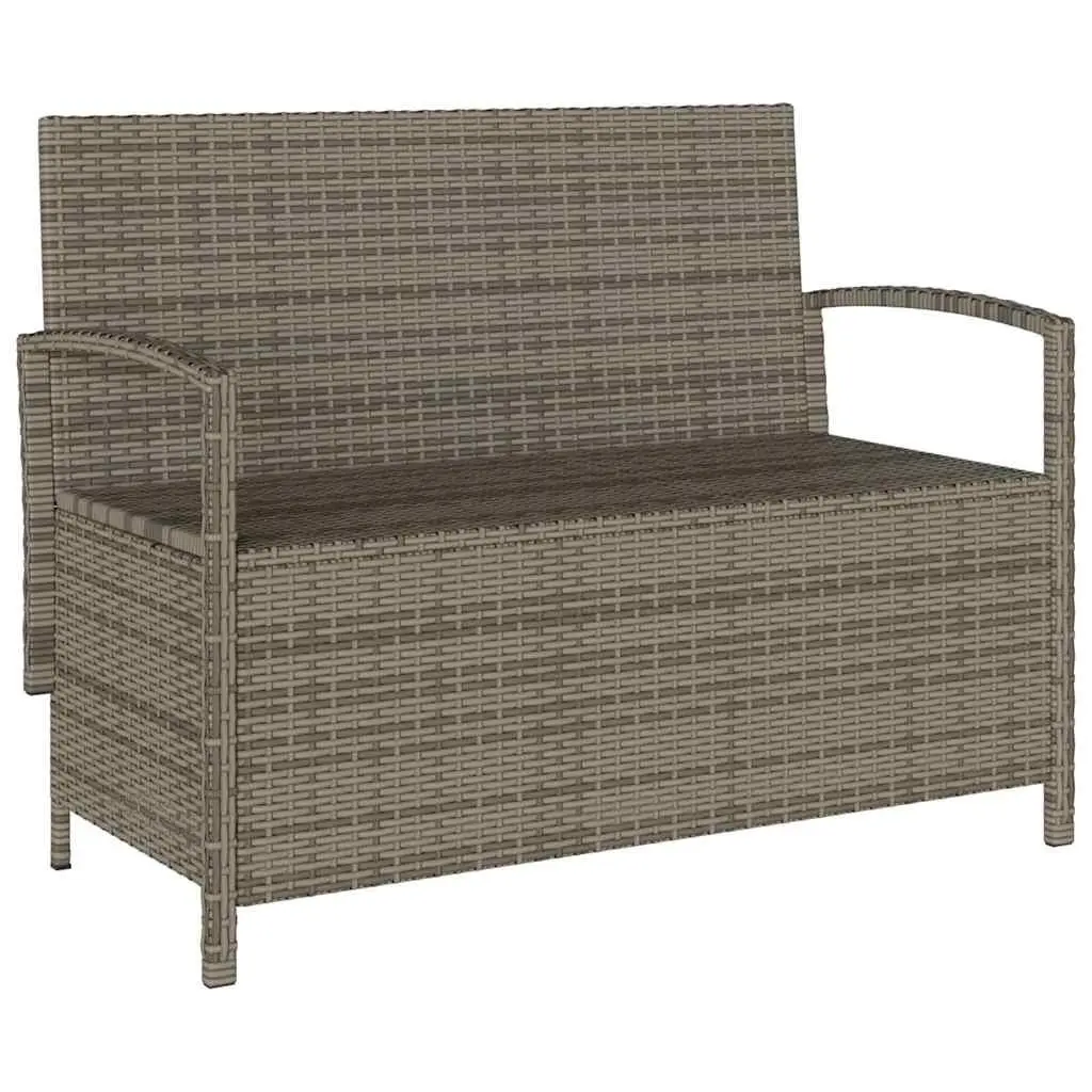 Outdoor Storage Bench Grey PE Rattan with Cushion and Concealed Storage Compartment