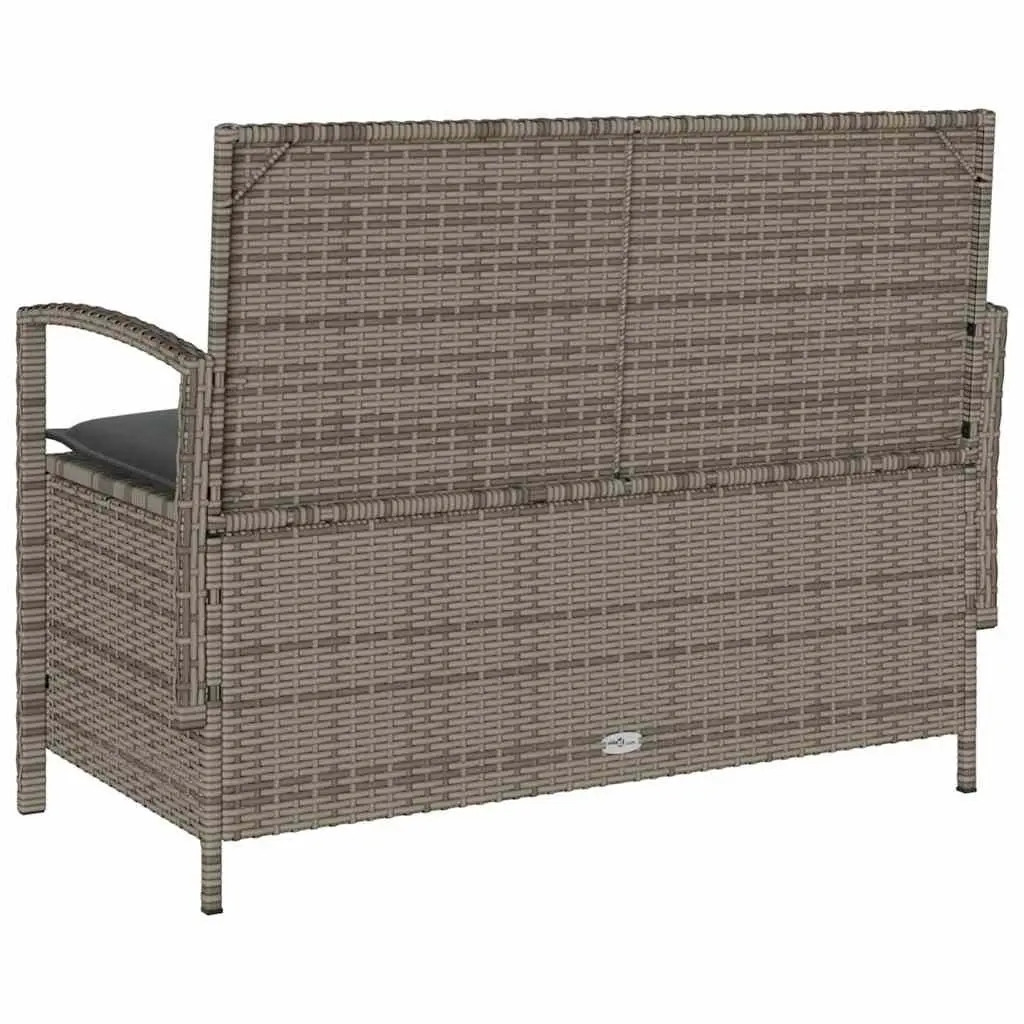 Outdoor Storage Bench Grey PE Rattan with Cushion and Concealed Storage Compartment