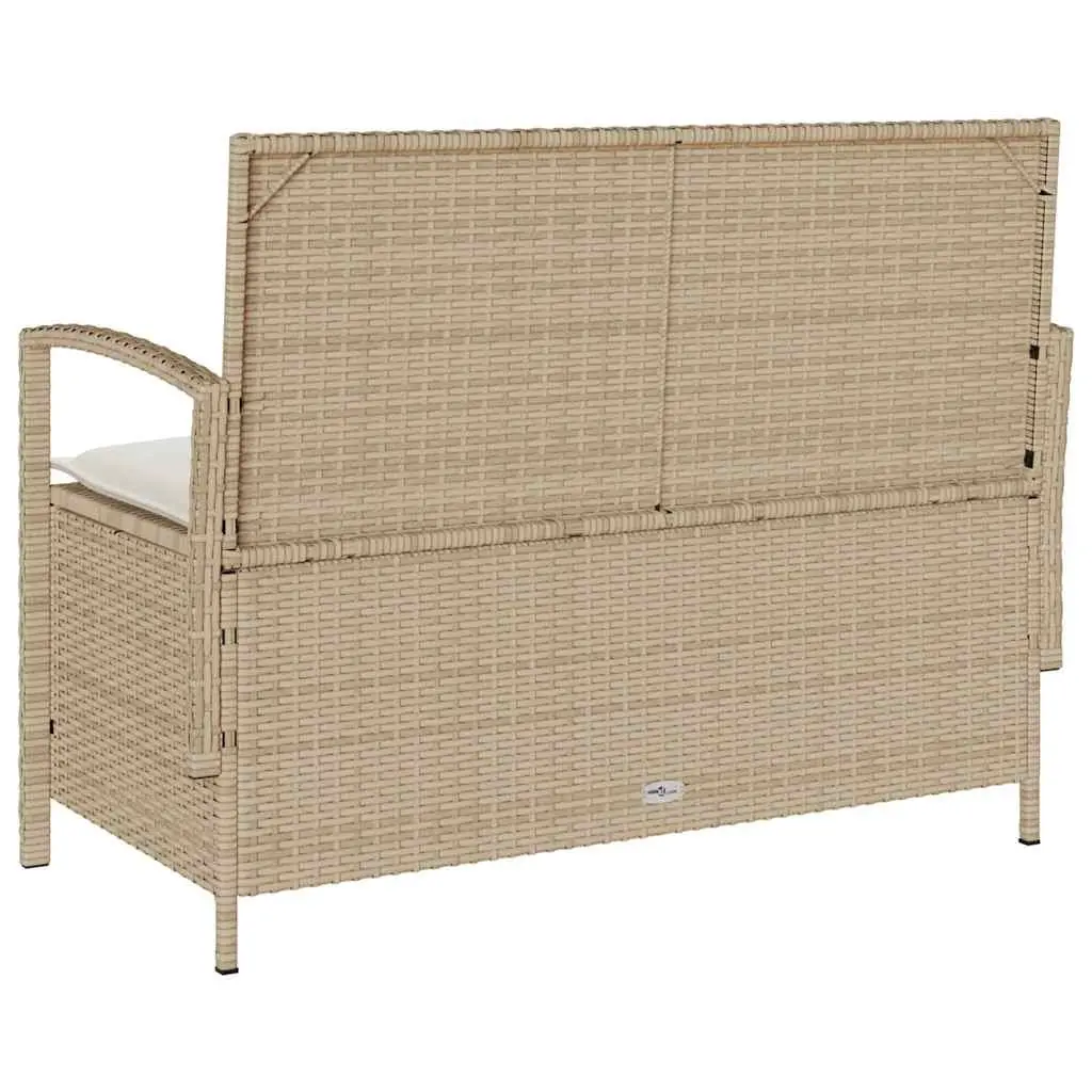 Garden Storage Bench with Cushion Beige Poly Rattan Outdoor Seating and Storage Compartment