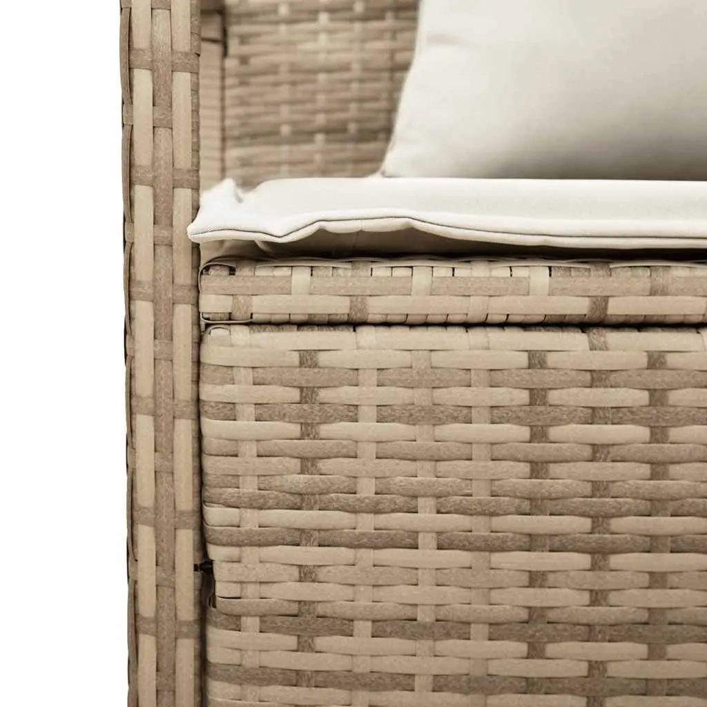 Garden Storage Bench with Cushion Beige Poly Rattan Outdoor Seating and Storage Compartment