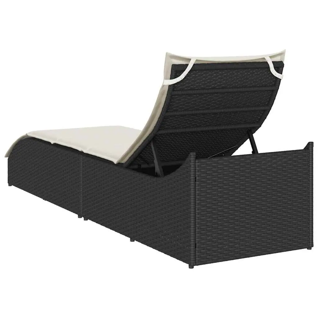 Folding Sun Lounger Outdoor Garden Chair Adjustable Backrest Storage Box with Cushion