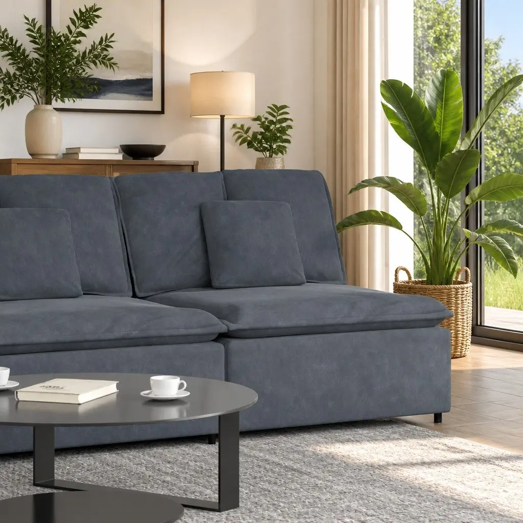Modular Sofa Centre Module 100cm Dark Grey Velvet Upholstery with Cushions