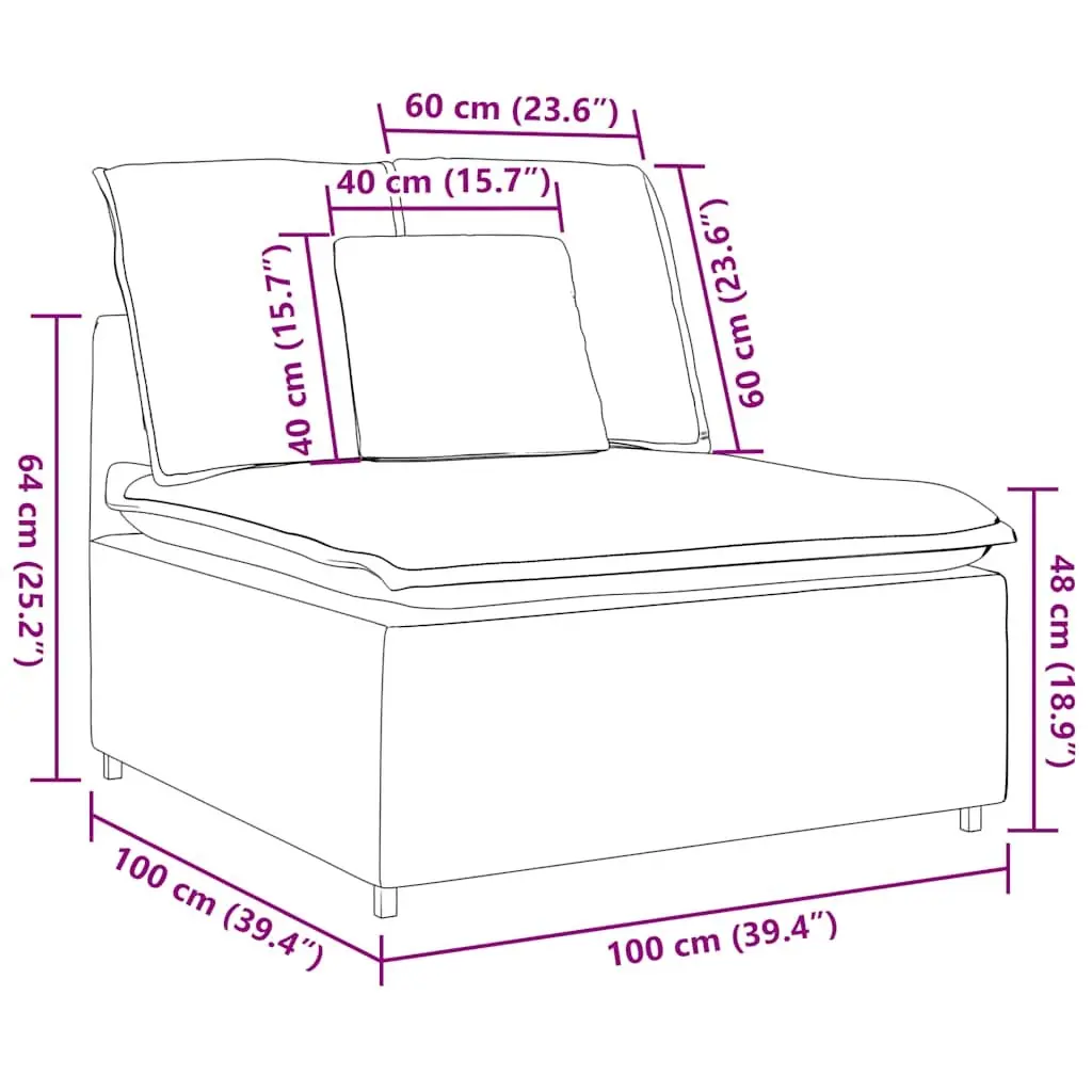 Modular Sofa Centre Module 100cm Dark Grey Velvet Upholstery with Cushions