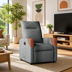 Recliner Chair Grey Fabric Manual Recline Armchair Lounge Seat Home Furniture