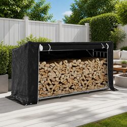 Organized Firewood Storage Rack with Rain Cover 200.5x80.5x110.5 cm
