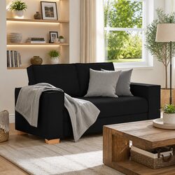 2-Seater Sofa Black Fabric Lounge Couch Living Room Furniture 160x78x84cm