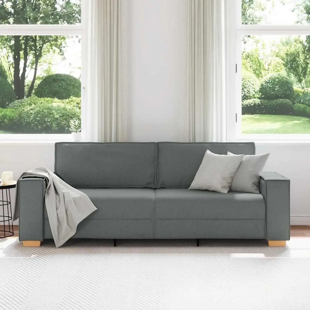 3-Seater Sofa Grey Fabric Lounge Couch 220x78x84cm Soft Durable Upholstered