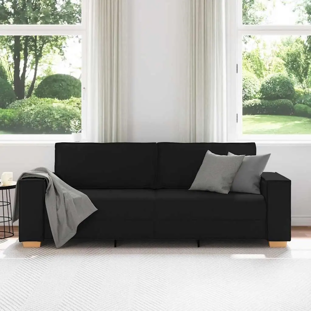 BlackFabric3SeaterSofaComfortableUpholsteredCouchForLivingRoom220x78x84cm