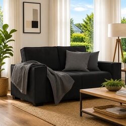 2-Seater Sofa Black Velvet Living Room Furniture Lounge Couch Armrests