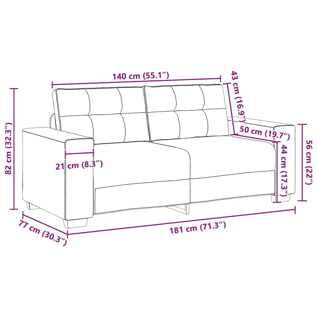 Loveseat Sofa Black 180x77x82cm Fabric Two Seater Relaxation Couch