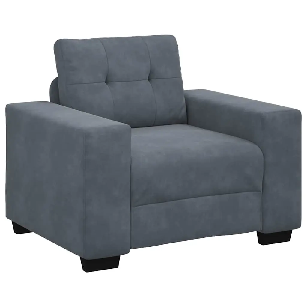 Sofa Chair Grey Velvet Modern Armchair Thickly Padded Foam Seat