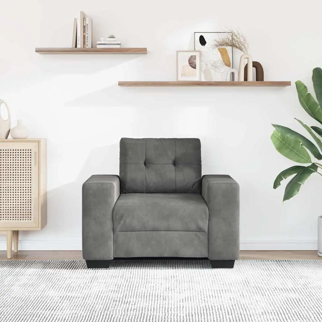Sofa Chair Grey Velvet Modern Armchair Thickly Padded Foam Seat