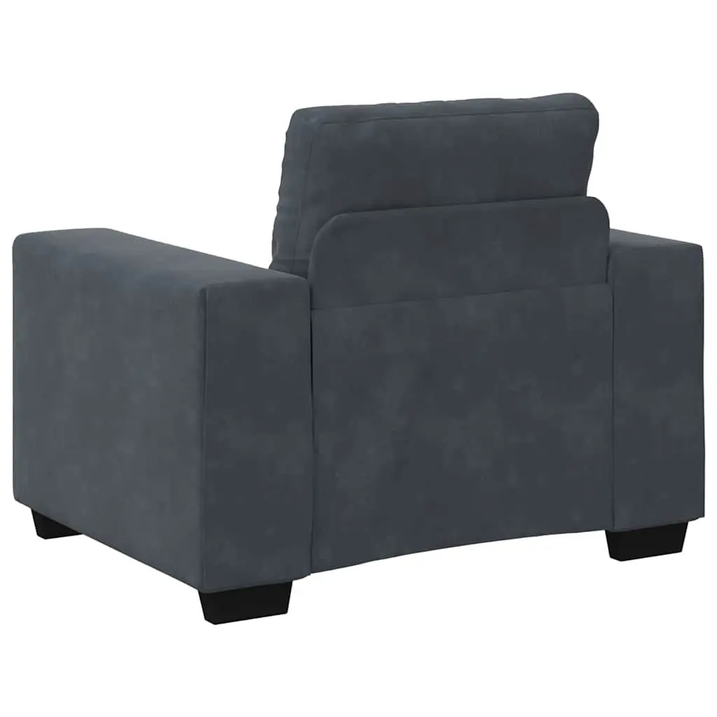 Sofa Chair Grey Velvet Modern Armchair Thickly Padded Foam Seat