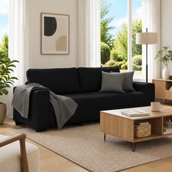3-Seater Sofa Black Fabric Living Room Lounge Couch Armrest Seat 220x77x82cm