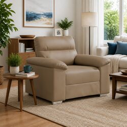 Sofa Chair Brown Faux Leather Lounge Seat Armrest Living Room Furniture