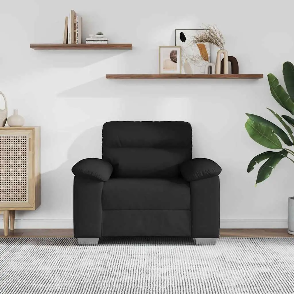 Sofa Chair Black Faux Leather Padded Backrest Wide Armrests Living Room