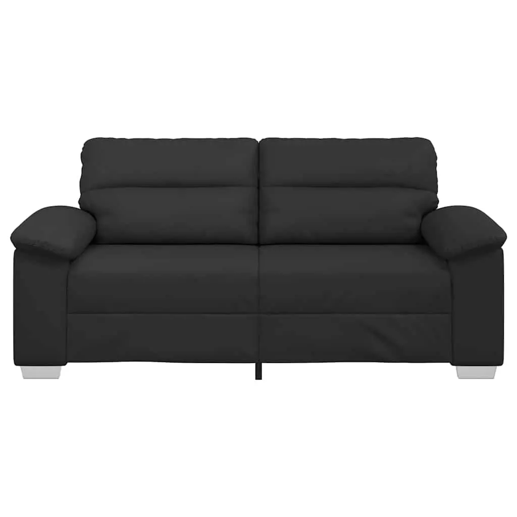 2-Seater Sofa Black Faux Leather Upholstery Wide Armrests Thickly Padded Seat