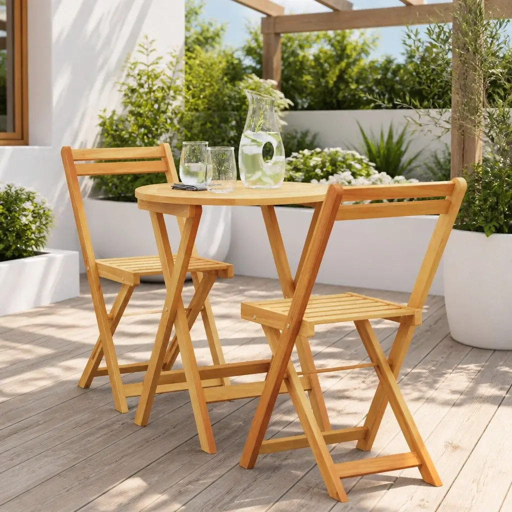 Garden Dining Set 3pcs Acacia Wood Outdoor Table and Chairs for Patio and Backyard