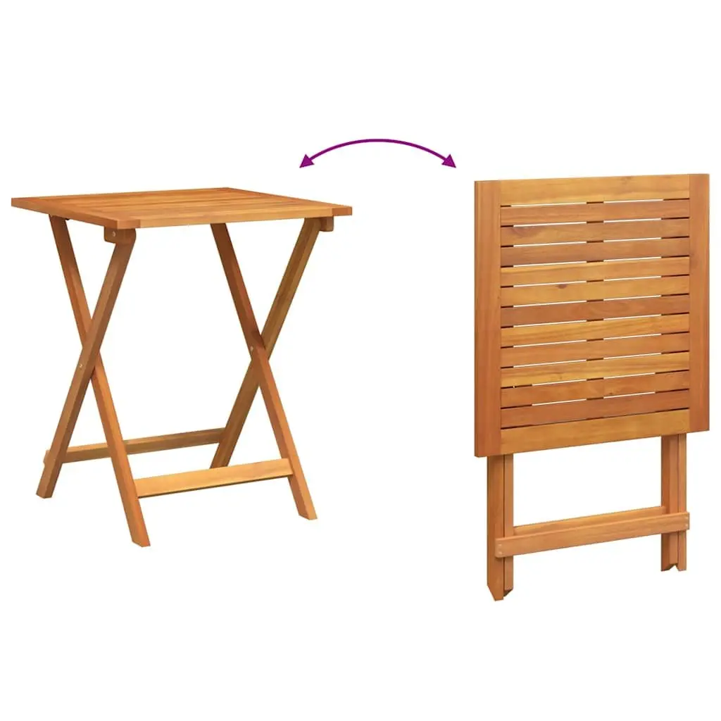 Folding Bistro Set 3 Piece Outdoor Furniture Solid Acacia Wood Compact Table and Chairs