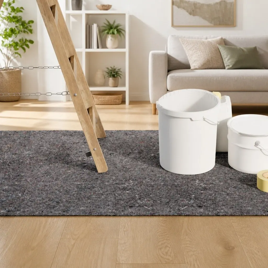 Non-Slip Painter Fleece Floor Protection 25m x 1m Roll Durable Water-Resistant Absorbent Surface
