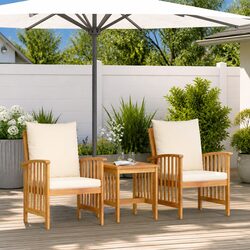 Garden Sofa Set 3 pcs Outdoor Armchairs Table Solid Acacia Wood Brown