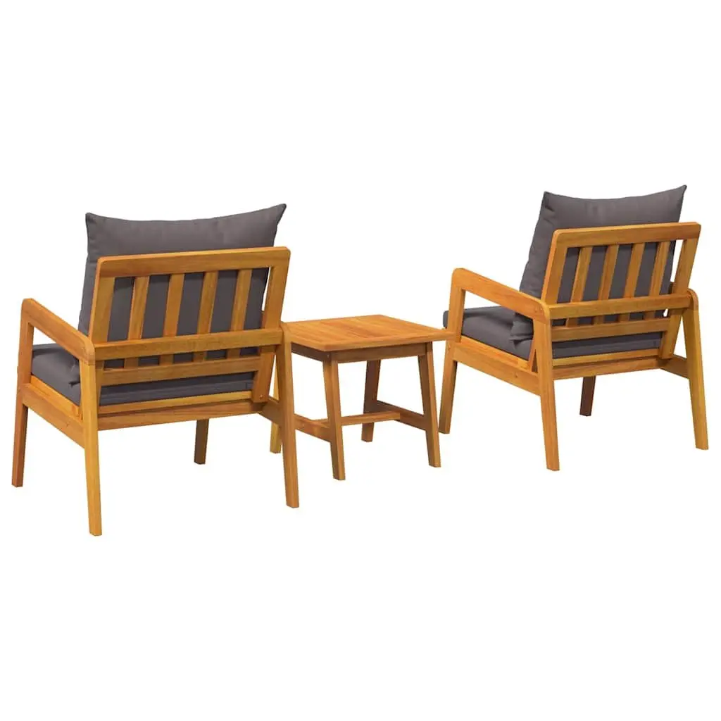 Outdoor Bistro Set 3 Piece Brown Acacia Wood Weather Resistant Garden Furniture with Cushion