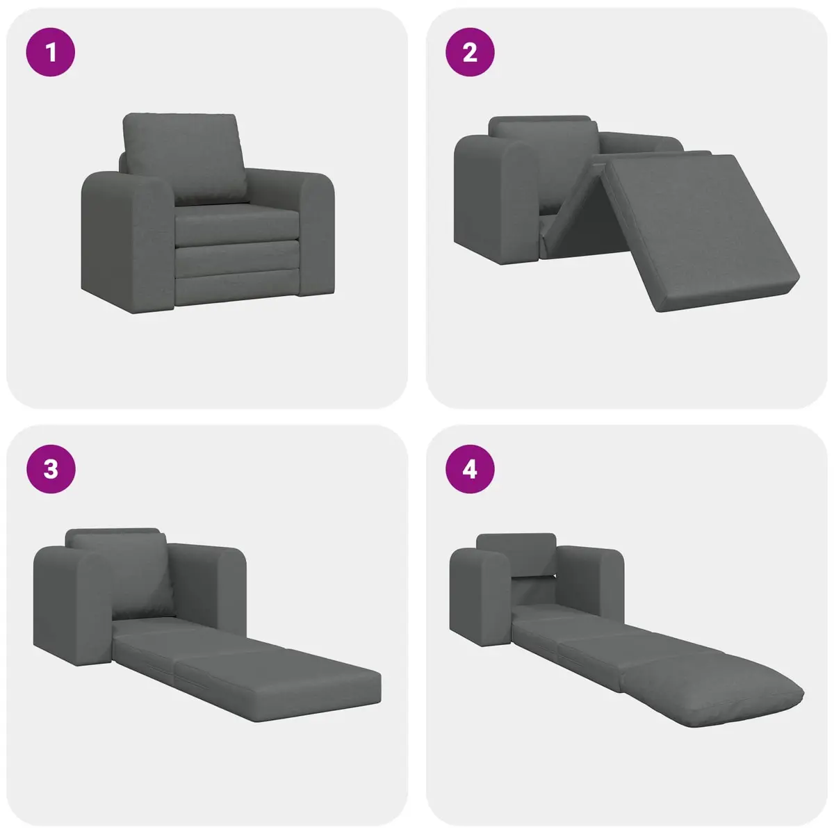 Sofa Bed Grey Convertible Manual Adjustment Fabric for Living Room