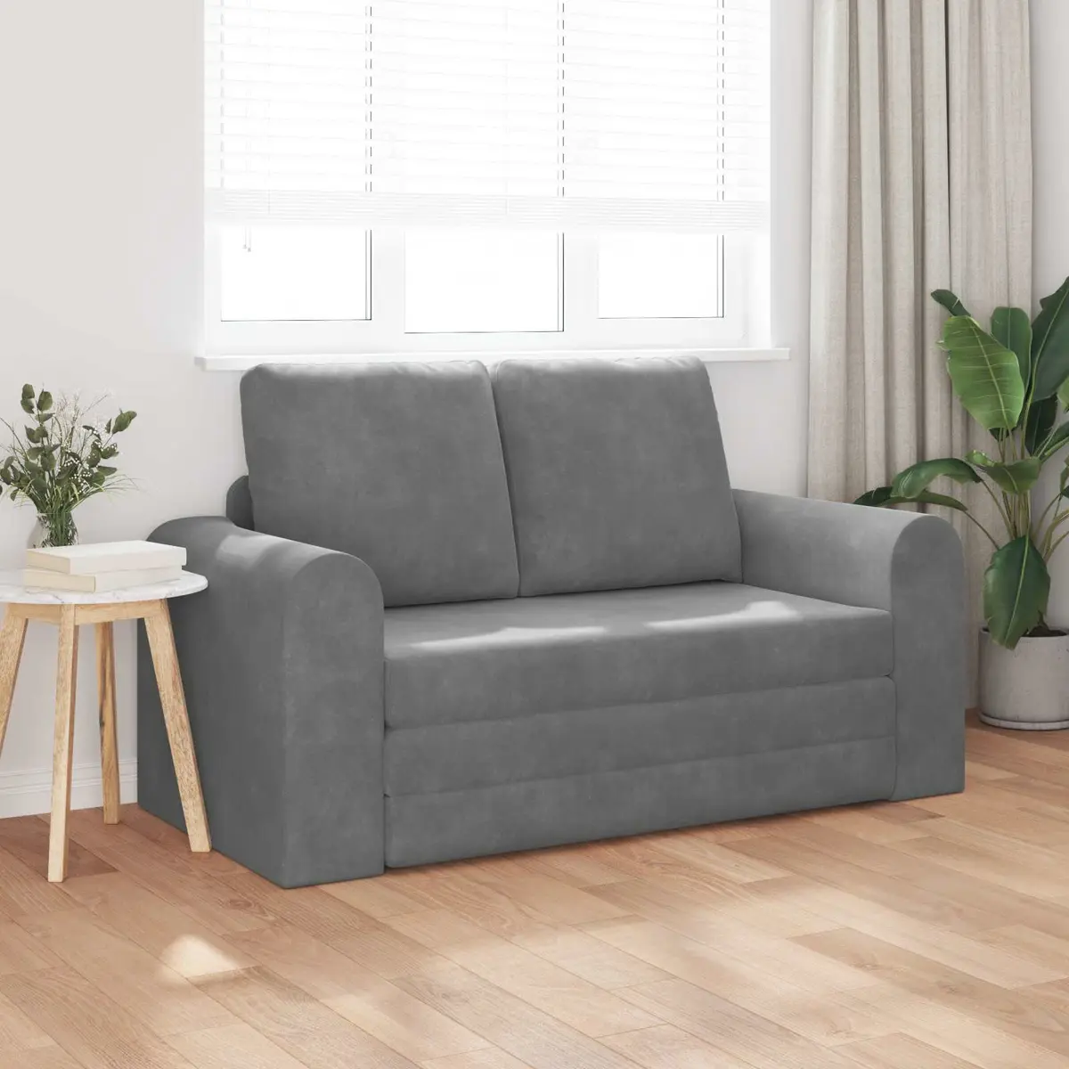Sofa Bed Grey Velvet 148x71x83cm Convertible Couch Modern Living Room Guest Space