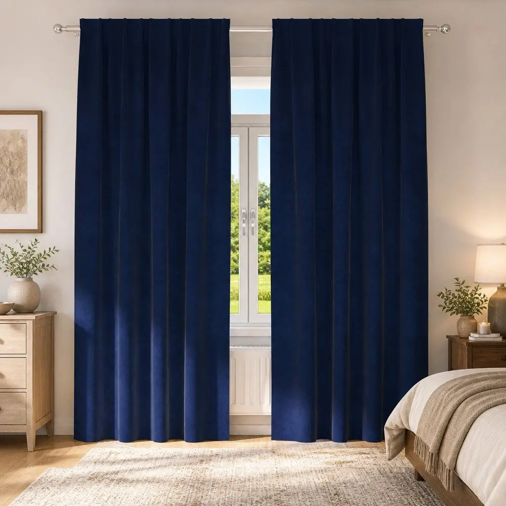 Velvet Curtains 140 x 260 cm Dark Blue Blackout Window Drapes 2 pcs