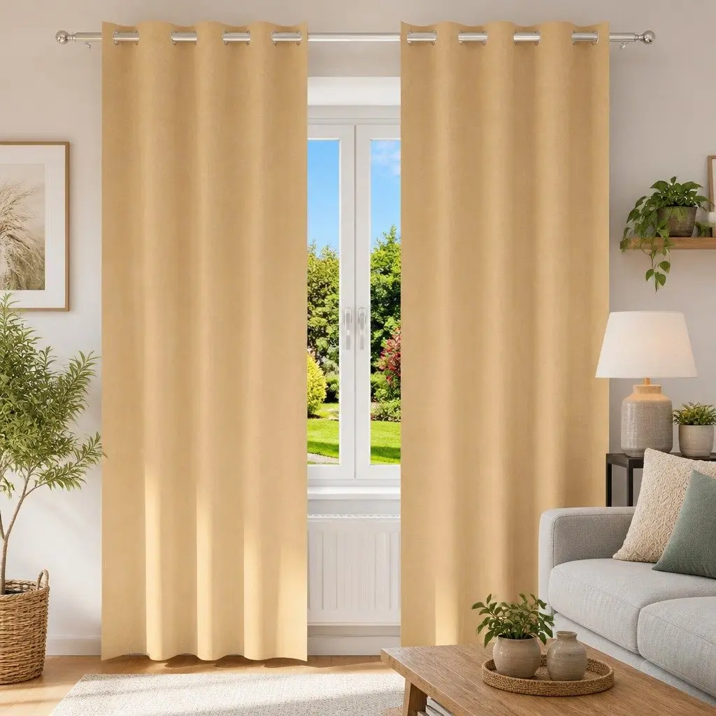 Blackout Curtains 245 x 140 cm Beige 2 pcs Hook and Ring System Home Decor