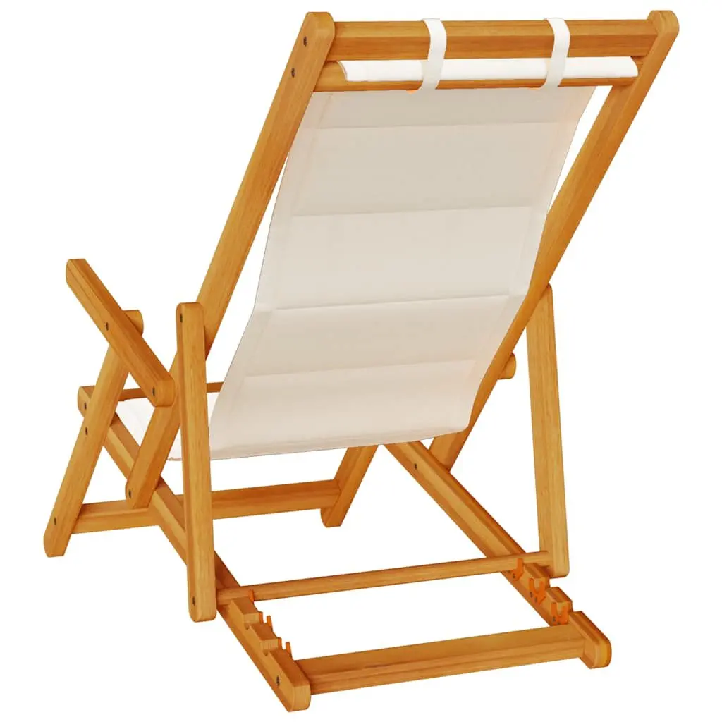 Folding Beach Chair Grey Acacia Wood Textilene Portable Multi-Position Reclining with Armrests