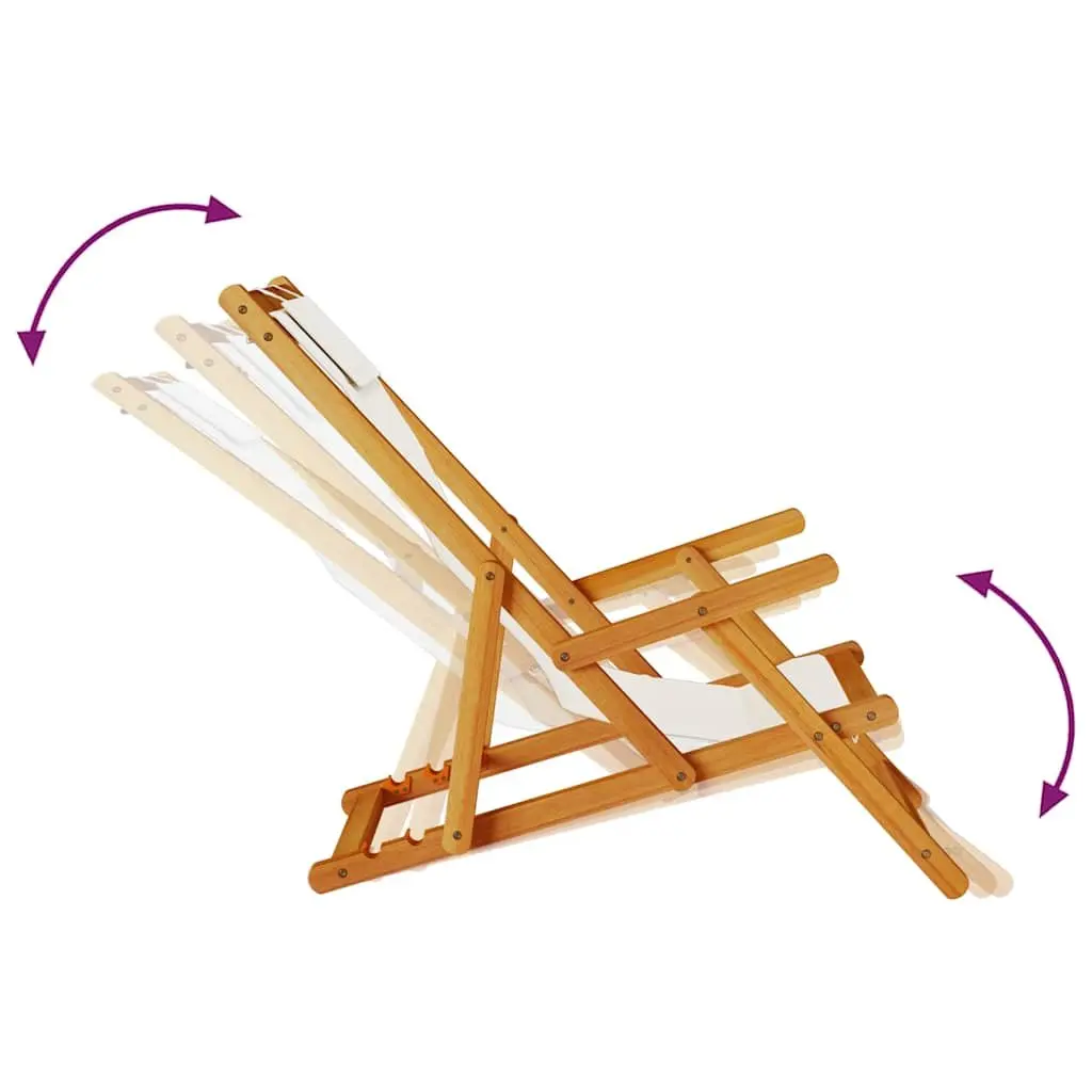 Folding Beach Chair Grey Acacia Wood Textilene Portable Multi-Position Reclining with Armrests