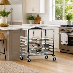 Tray Trolley Kitchen Dining Service Cart GN Containers Stainless Steel Silver
