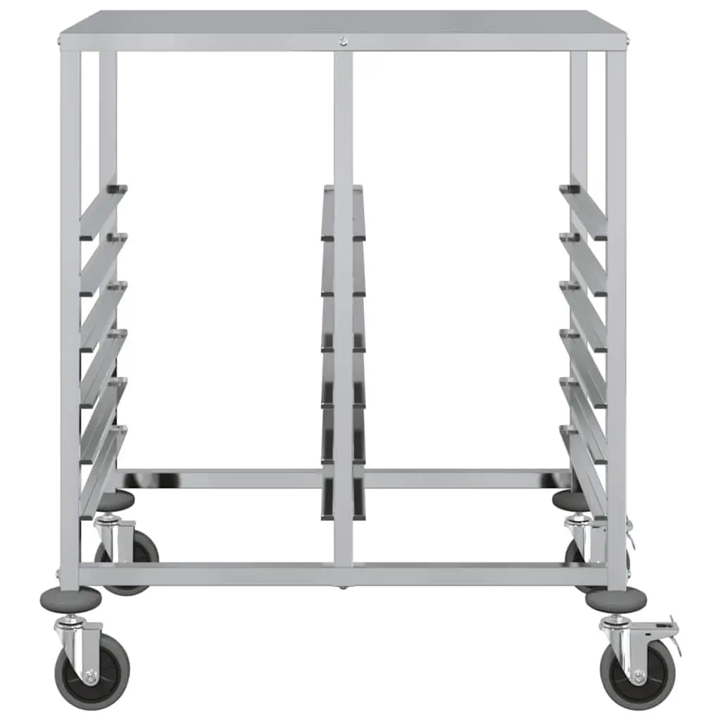 Tray Trolley Stainless Steel Kitchen Dining Service Cart with Adjustable Height and Silent Rotating Castors