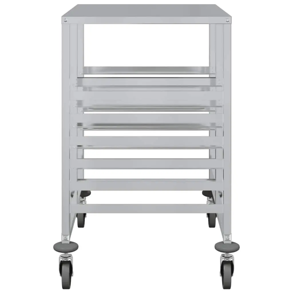 Tray Trolley Stainless Steel Kitchen Dining Service Cart with Adjustable Height and Silent Rotating Castors