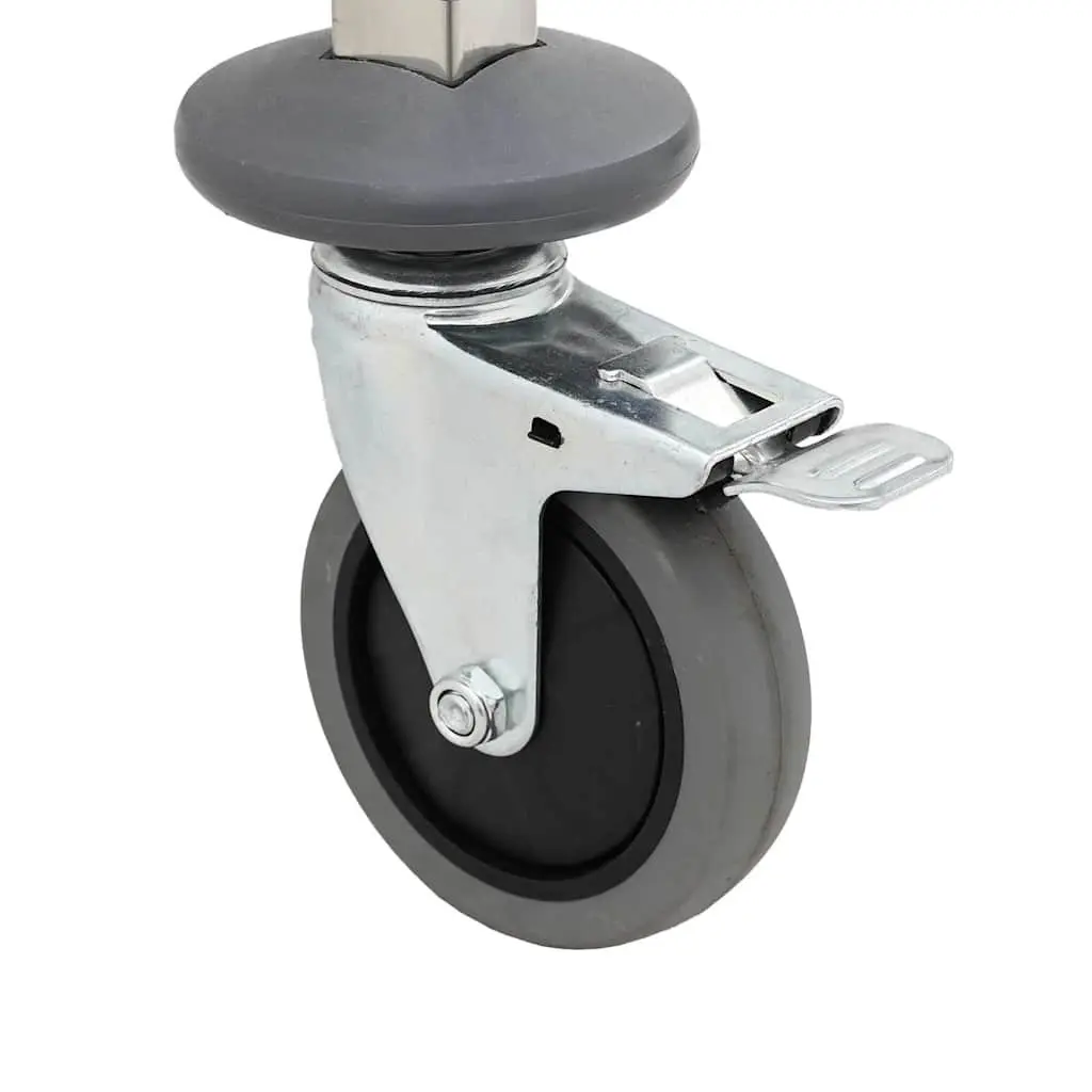 Tray Trolley Stainless Steel Kitchen Dining Service Cart with Adjustable Height and Silent Rotating Castors