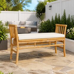 Transform Your Outdoor Space with Brown Bamboo Bench 110x38x65cm