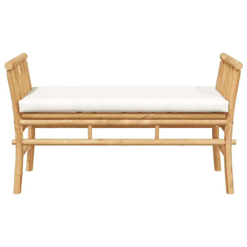 Bamboo Garden Bench 110x38x65cm with Integrated Cushion and Armrests for Outdoor Patio Seating
