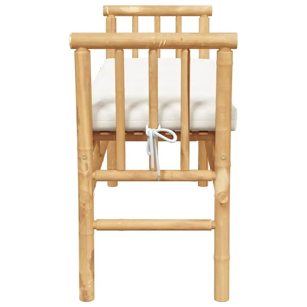 Bamboo Garden Bench 110x38x65cm with Integrated Cushion and Armrests for Outdoor Patio Seating