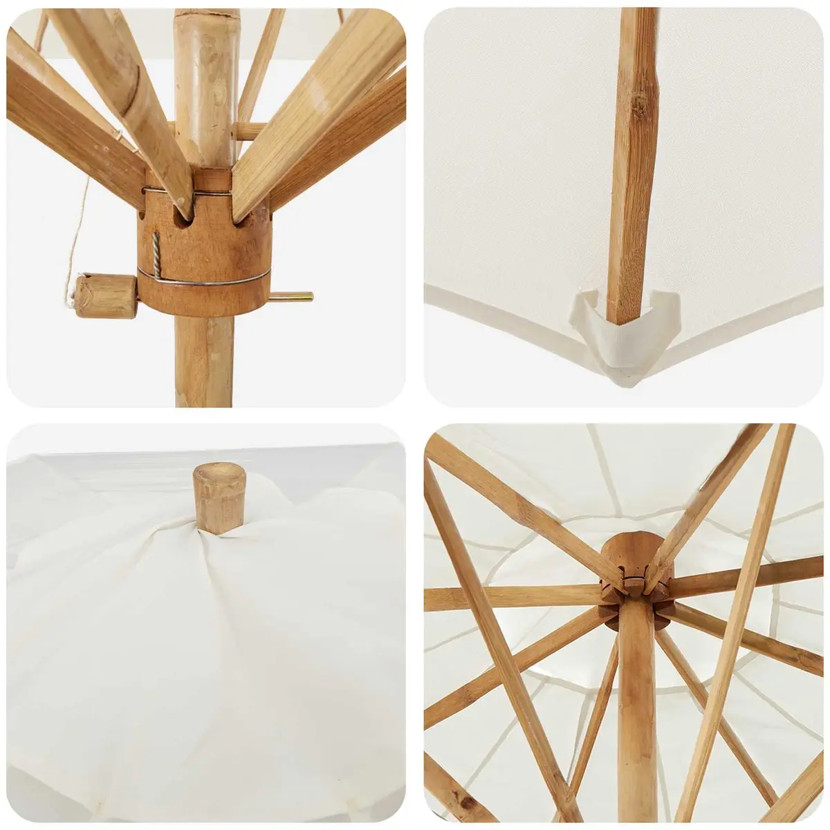 Garden Parasol 150cm Round Cream White UV-Resistant Polyester Canopy Bamboo Frame