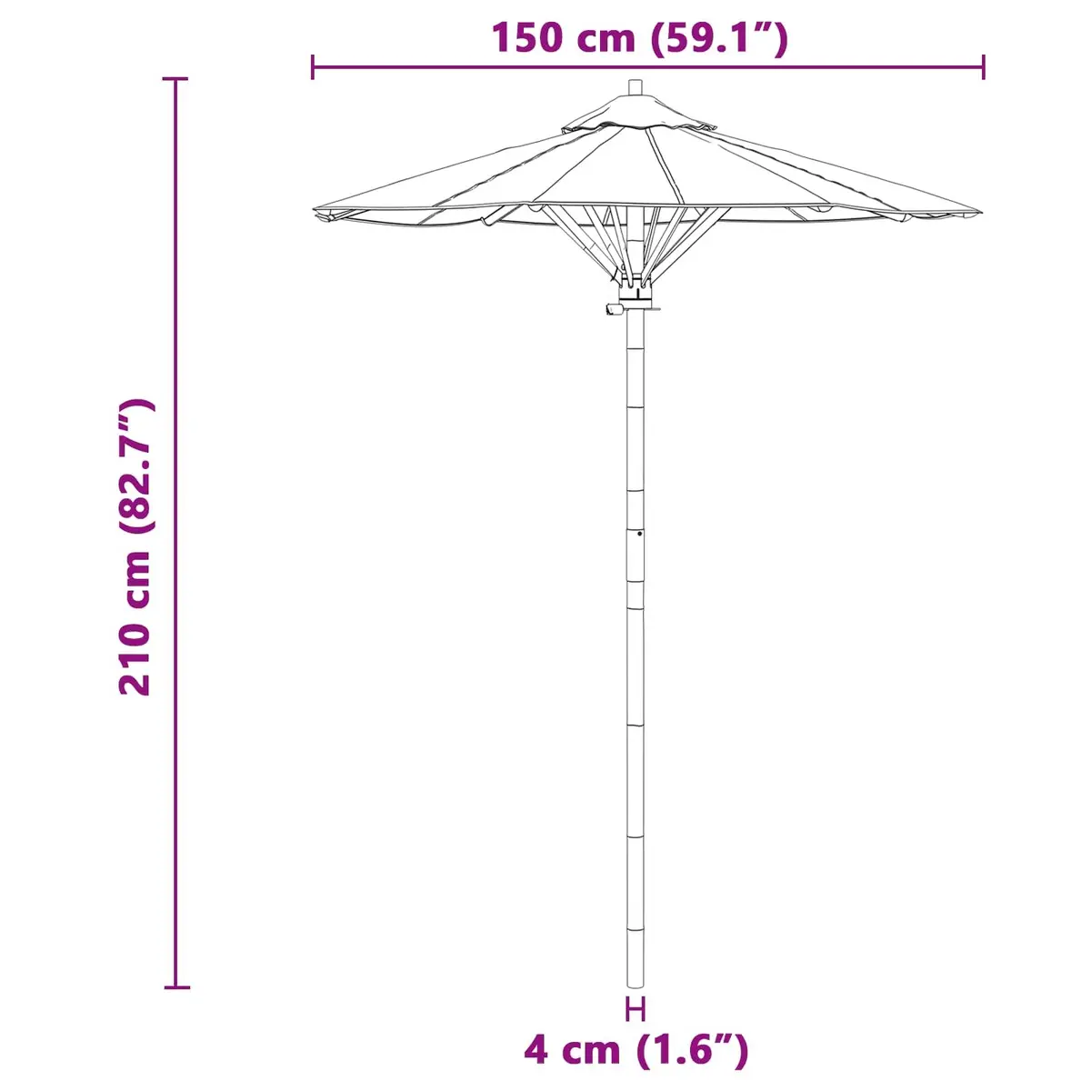 Garden Parasol 150cm Round Cream White UV-Resistant Polyester Canopy Bamboo Frame