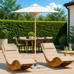 Garden Parasol Round Cream White Outdoor Shade Patio Umbrella Bamboo Frame 180cm