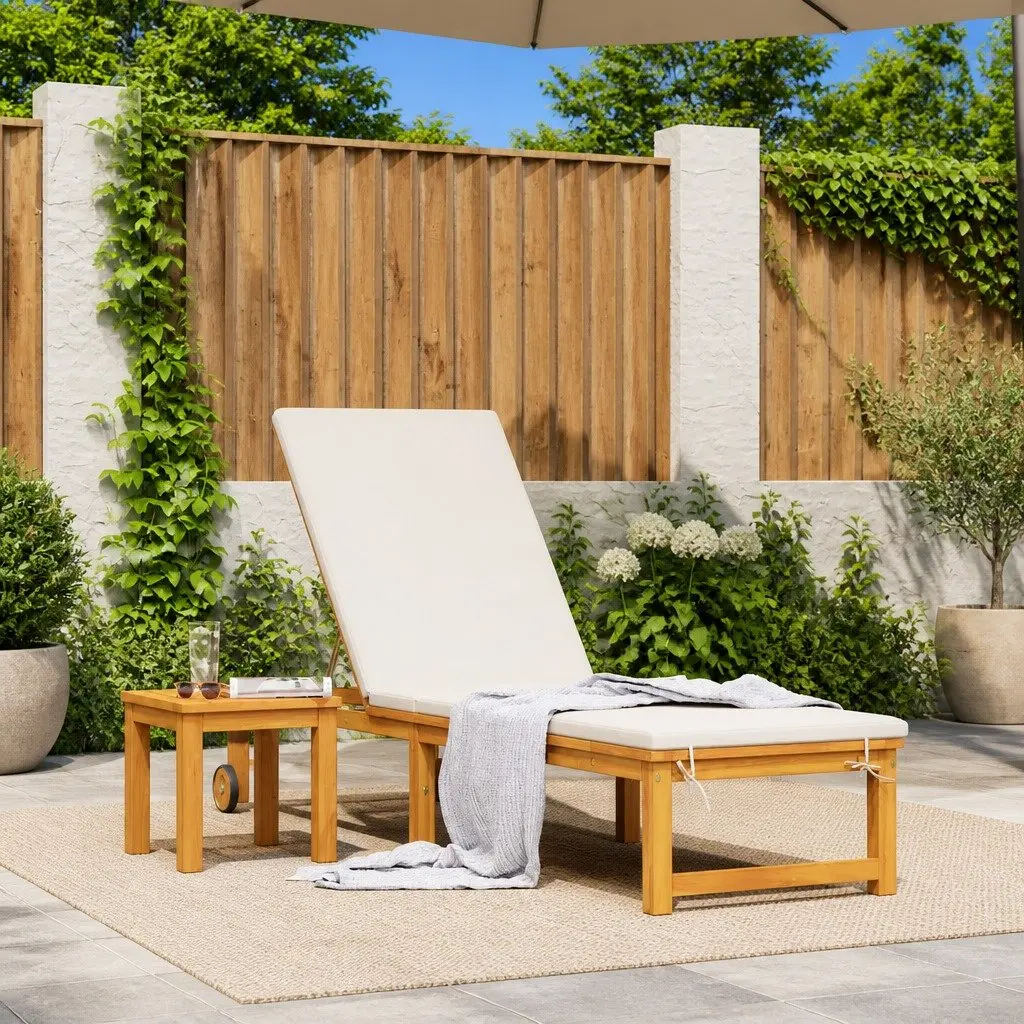 Sun Lounger Reclining Chair Outdoor Garden Patio Lounge Seat Brown Acacia Wood Multi-Position Adjustable Backrest
