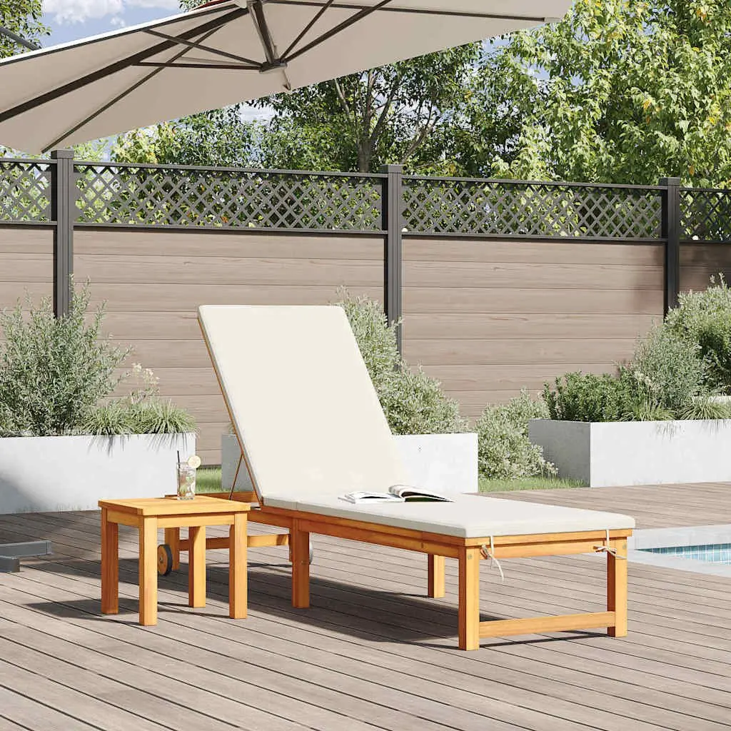 Reclining Sun Lounger Outdoor Patio Chair Adjustable Backrest Solid Acacia Wood